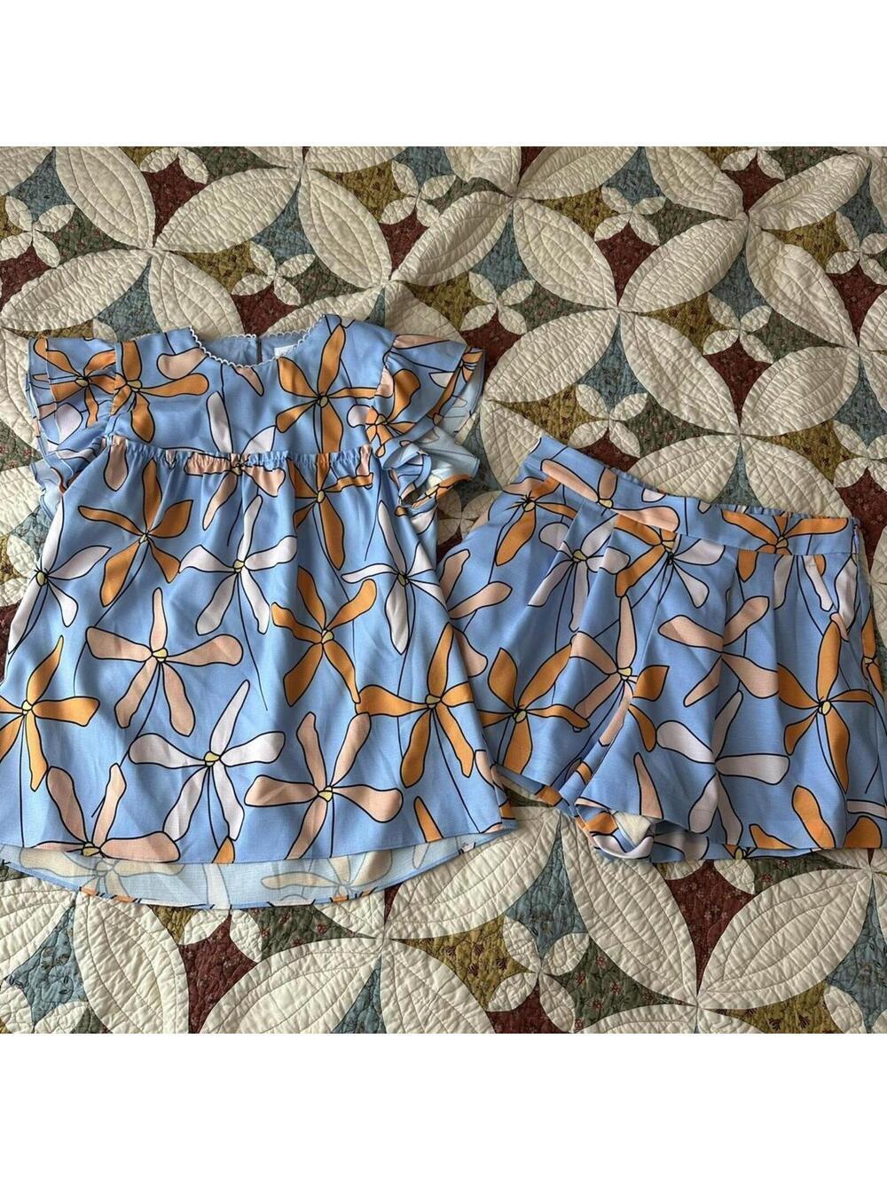 Crosby by Molly Birch blue floral top and shorts matching set Size S/M groovy